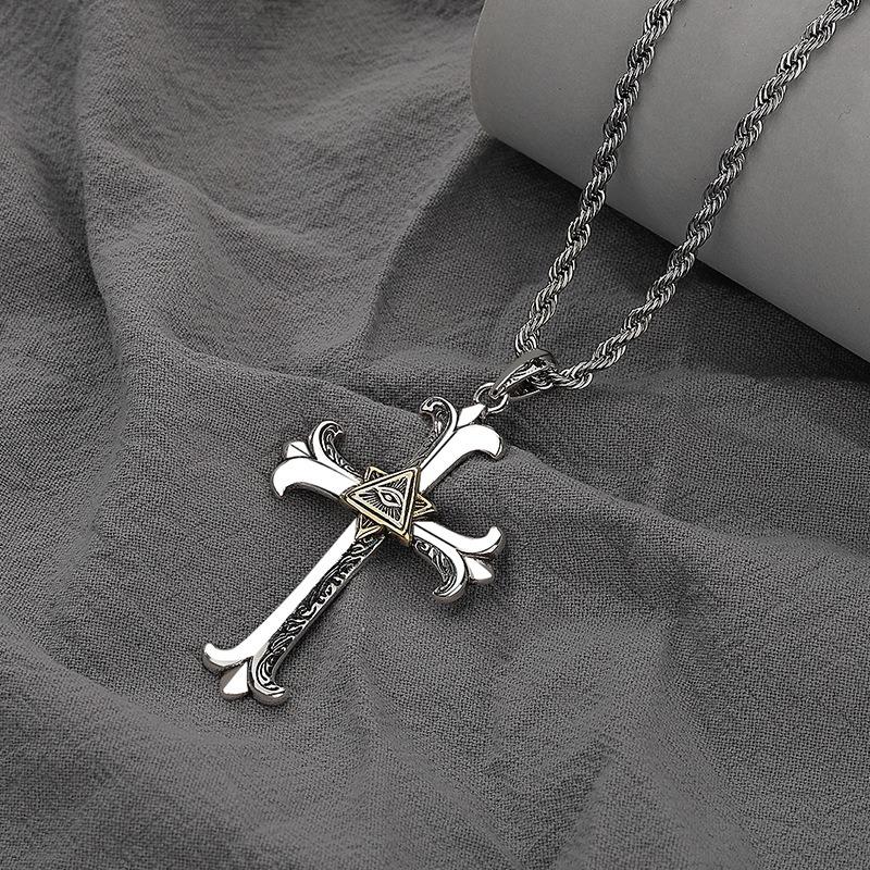 Mens Personalized Hip Hop Vintage God Eye Cross Long Sweater Necklace