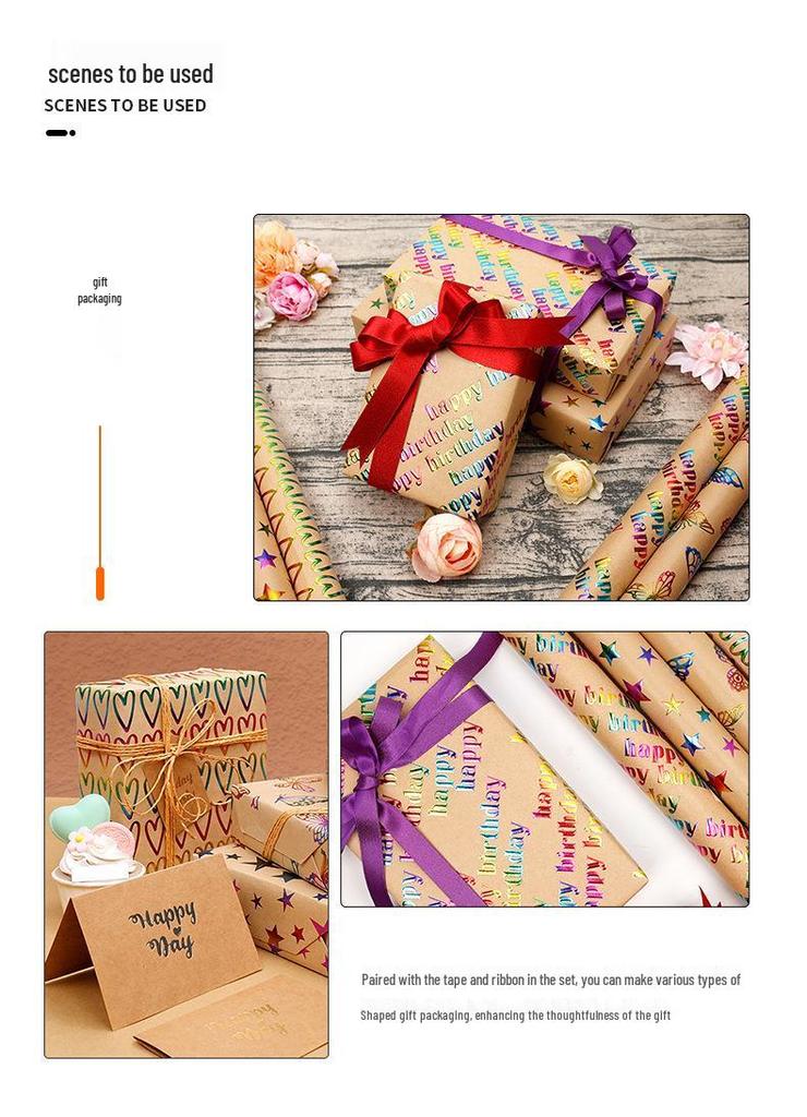 Cross-border Large Size 43CM 3M Gift Wrapping Paper Roll with High-end Embossed Hot Stamping for Birthdays and Valentine's Day.