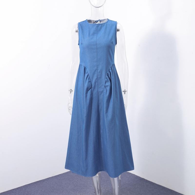 

Модные однотонные длинные джинсовые платья-жилеты для женщин, без рукавов, с открытыми плечами, на шнуровке, с открытой спиной, с квадратным вырезом, джинсовые платья 2025, шикарная уличная одежда L синий