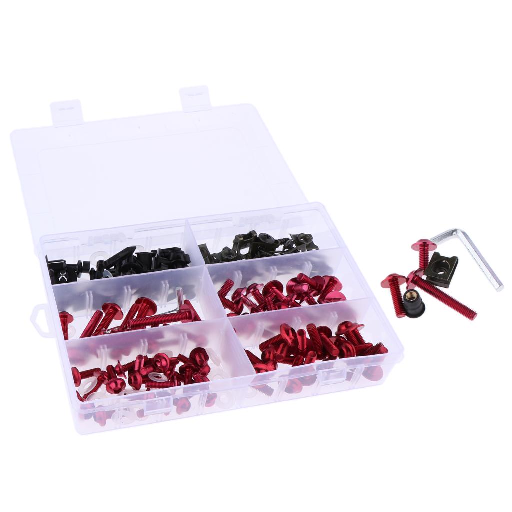 173 Pieces Motorcycle Fairing Bolt Kit Bodywork Windscreen Fastener Clips Screws with Storage Box -