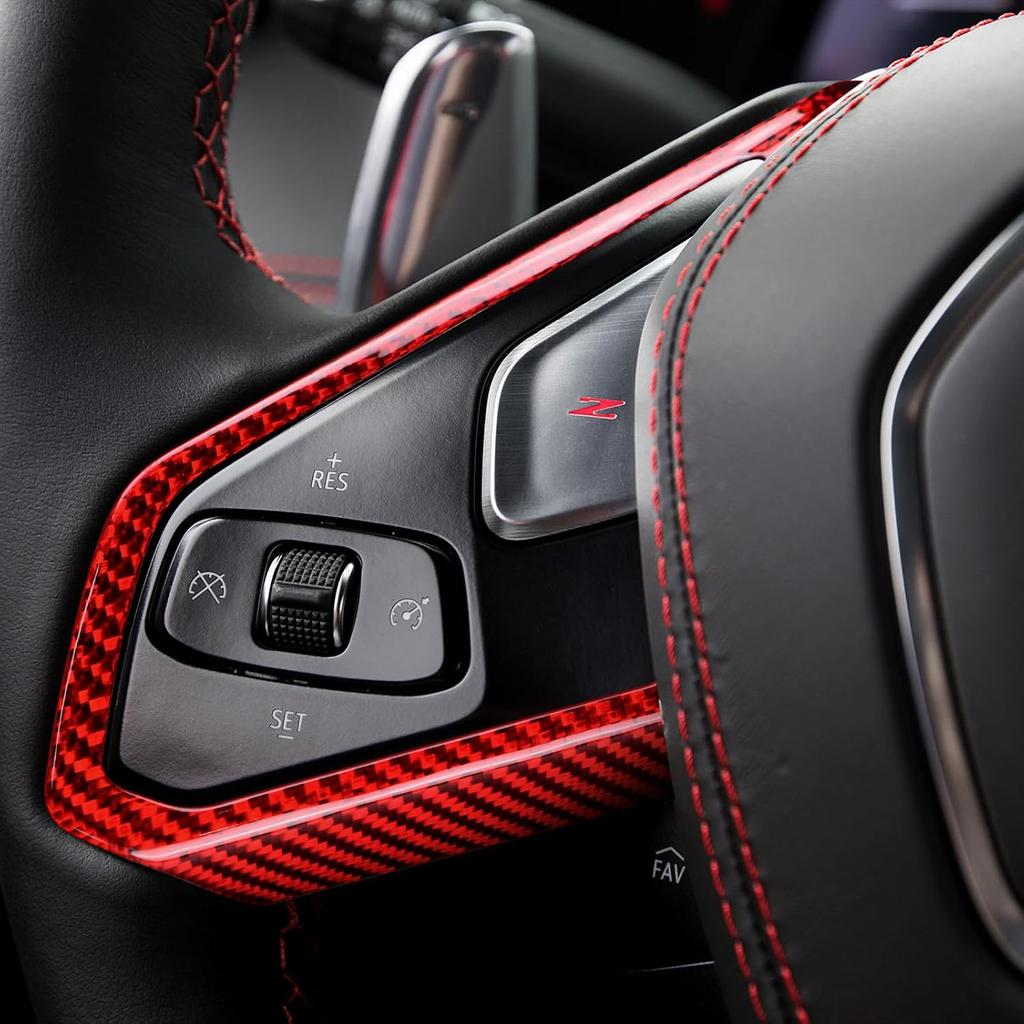 Hard Carbon Fiber, for Corvette C8 2020 2021 2022 2023 Accessories, Steering Wheel Button Frame Cover, 2Pcs Car Steering Wheel Panel Protection Frame