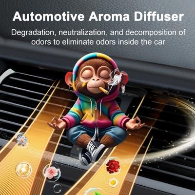 Auto Lufterfrischer Clips Niedlicher Affe Acryl Auto Lüftungsklemme mit Duftschwamm 2D Klimaanlagen Clip Dekoration für Armaturenbrett Neuheit Geschenk für Auto