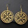 Vegvisir Viking Compass Dangle Earrings for Women Stainless Steel Barbarian Gladiator Pagan Odin Norse Runes Jewelry