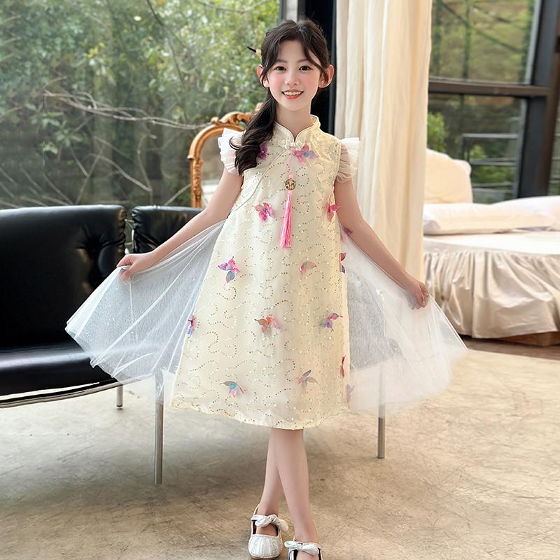 Girls' New Chinese Style Dress Summer Dress 2026 New Children's Chinese Style Cheongsam Dress Girls' Summer Princess Dress