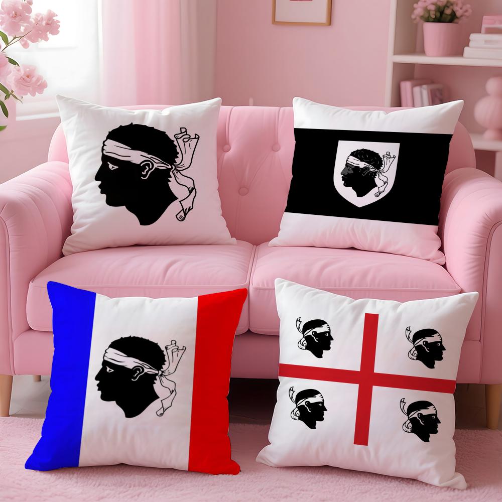 Corsica Flag French Region Cushion Cover Plush Fabric Soft Double-Sided Printed Invisible Zipper Sofa Pillow Case Home Decor