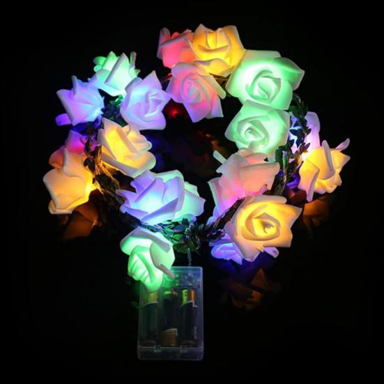 Yousheng LED Rose Flower String Light Realistic Looking Battery-Powered Valentine's Day LED String Lamp Hanging Decoration