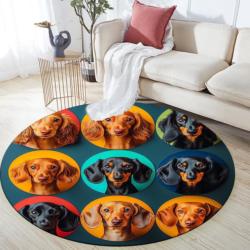 Dachshund Round Area Rug,Carpet Rug for Living Room Bedroom Sofa Playroom Decor,Non-slip Floor Mat