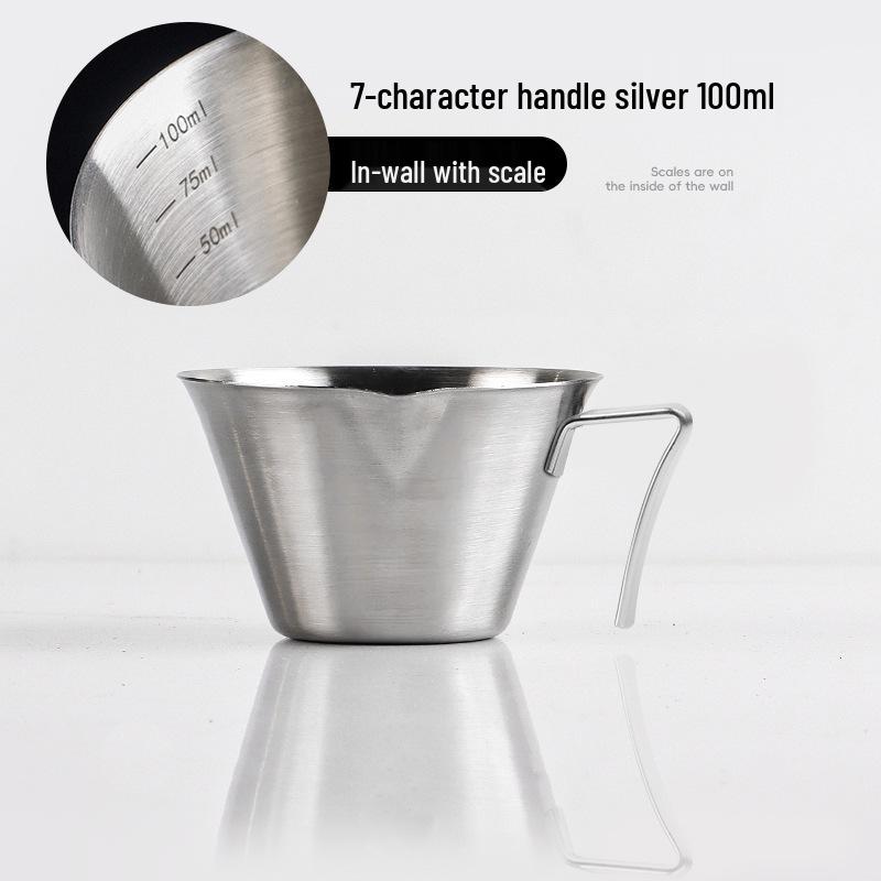 Italian Espresso Measuring Cup - Small Stainless Steel Milk Pitcher with Walnut Handle and Scale 100ml