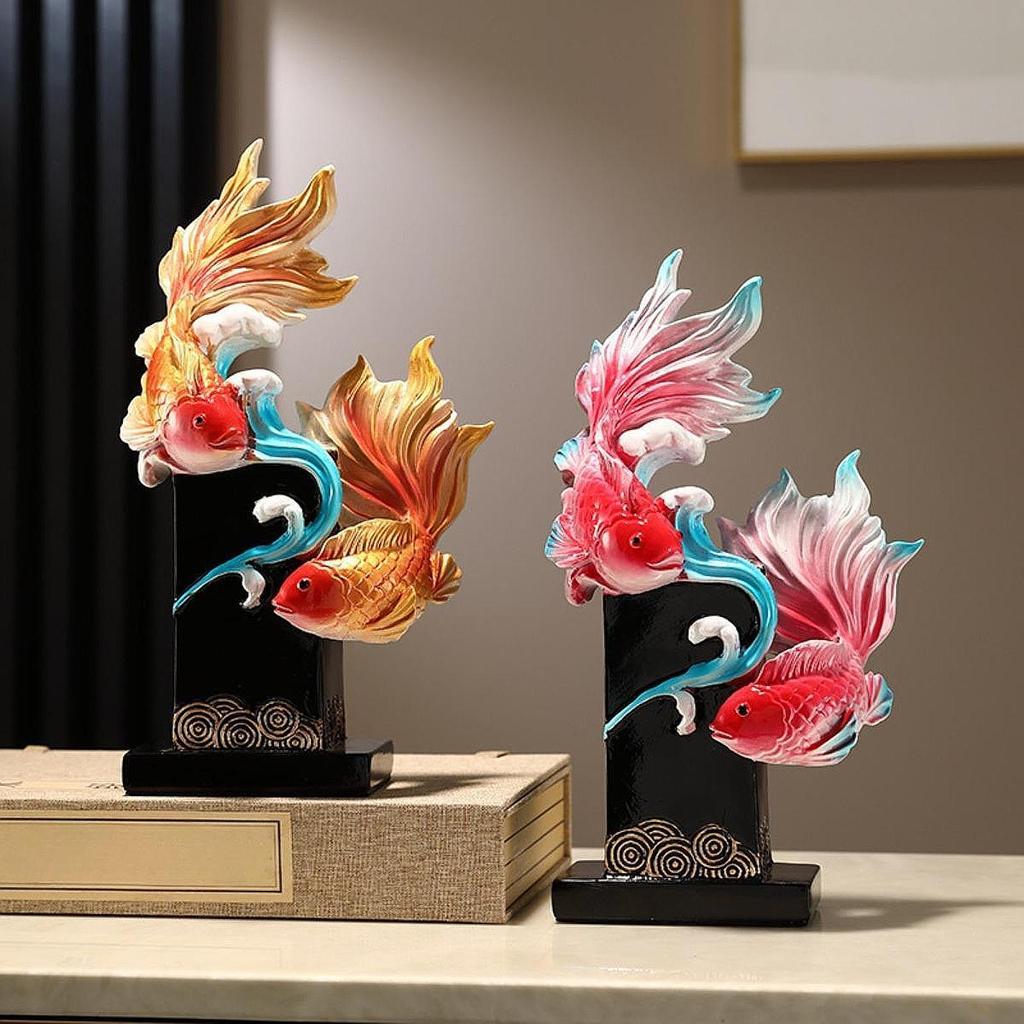 Koi Fish Sculpture Feng Shui Decor Art Crafts Tabletop Ornament for Bookshelf New Year Living Room Fireplace Home Decoration