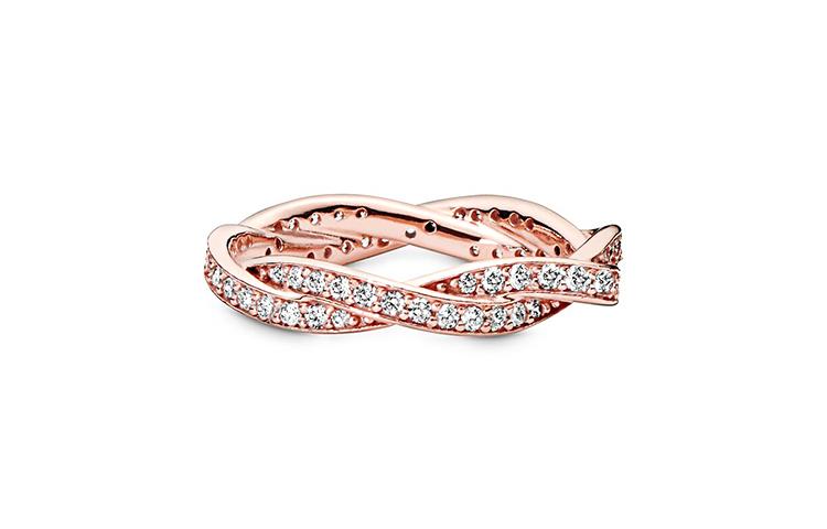 Pandora Copper Silver Alloy, Synthetic Cubic Zirconia Rings Women's Rose Gold 180892CZ