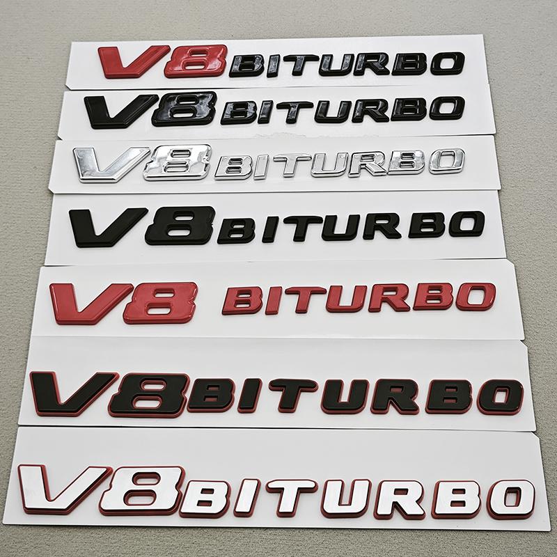 Chrome V8 BITURBO 3D ABS Fender Badge Side Emblem Decal Fit Mercedes Benz AMG C63 E63 G63 G500 Car Styling Sticker