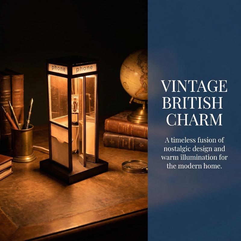 Lampada Tall Telefonica Retrò Vintage Lampada da Tavolo Cabina Telefonica Classica con Luce LED Calda Cabina Telefonica Lampada da Notte Decorativa