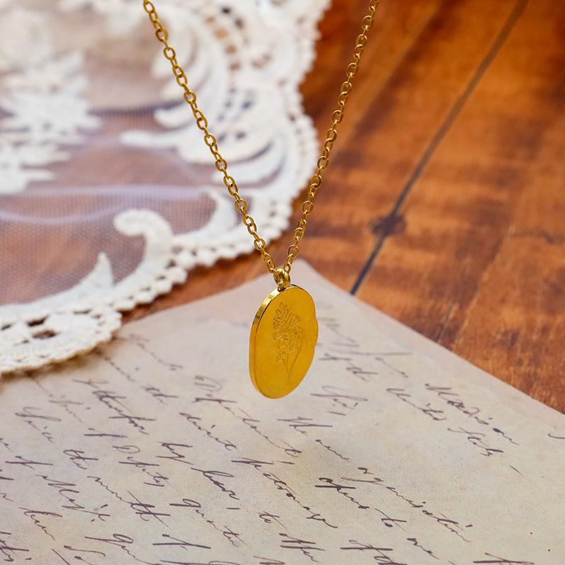 Versatile Titanium Steel Oval Clavicle Chain French Light Luxury Double-Sided Flower Non-Fading Necklace Girls Popular Jewelry