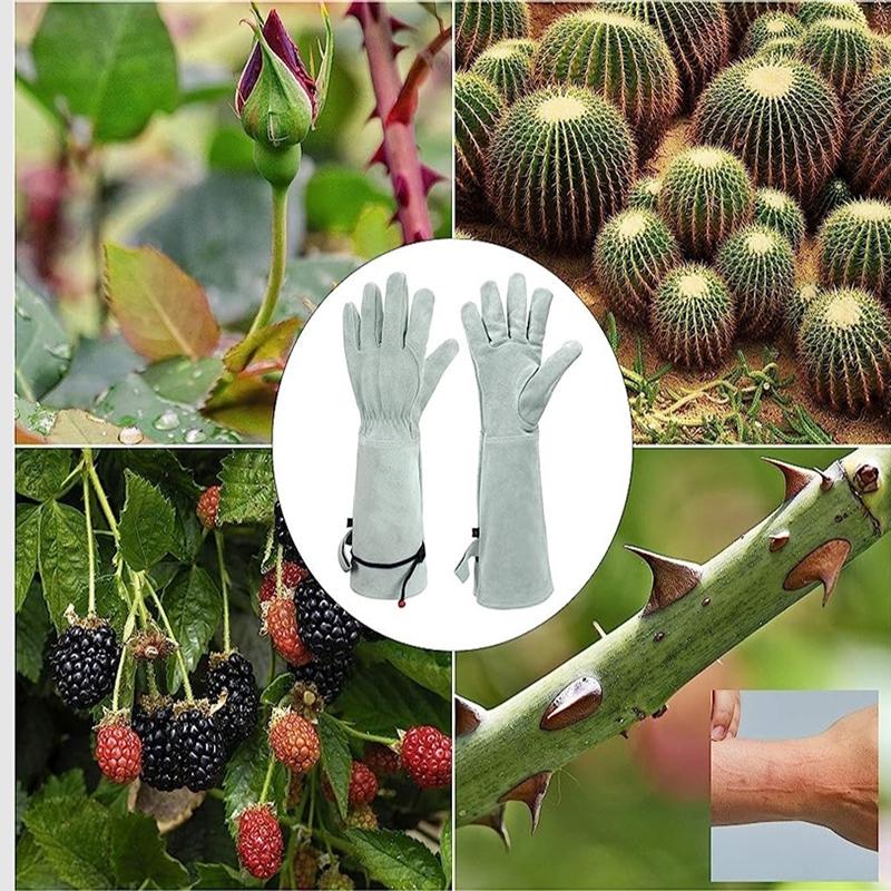 Rindsleder Lange Gartenhandschuhe Durchstichsichere Arbeitsschutzhandschuhe Abriebfeste Handschuhe für Garten- und Baustellen