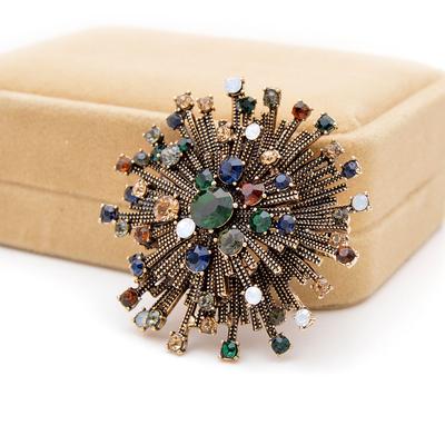 Broche de flores Vintage con diamantes de imitación para mujer, abrigo elegante, joyería de calidad, Pin de otoño