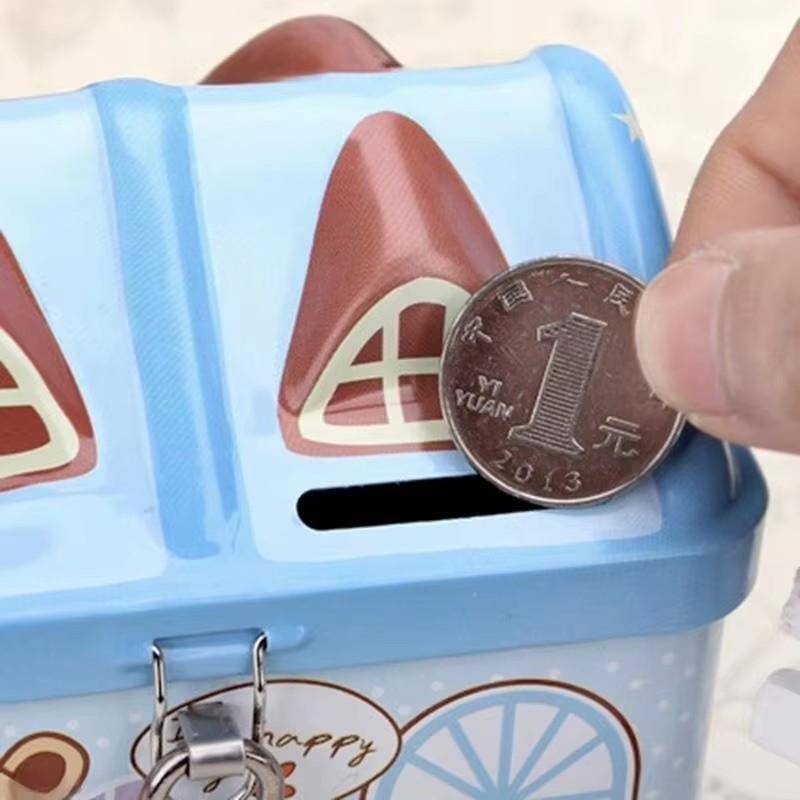 1Pc Cute Bear House Piggy Bank Box Mini Metal Bank Currency Coin Boxes For Children'S Savings Tank Birthday And Christmas Gifts