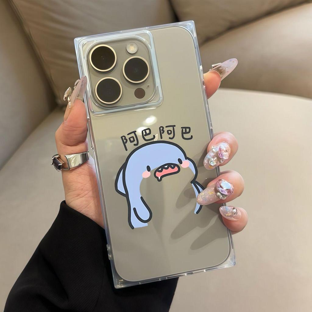 Square Back Tube Protection Clear Case For iPhone 11 12 14 Pro Max 16 ProMax 15 Plus 13 Anti-Oxygen,Blue Monster Pattern Casing