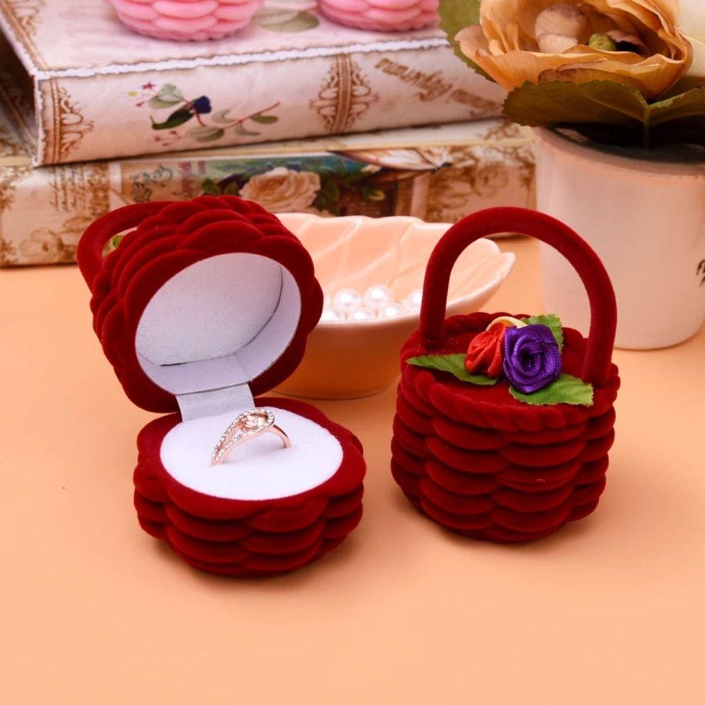 Cute Design Flower Basket Ring Box Velvet Material Ring Box Case Jewelry Ring Box Jewelry Display