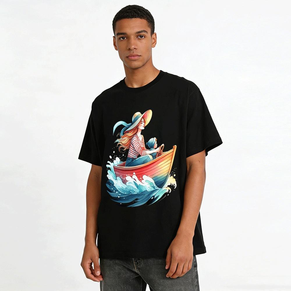 Mom And Kid Boating Time Printed Casual Top Pure cotton T-shirt