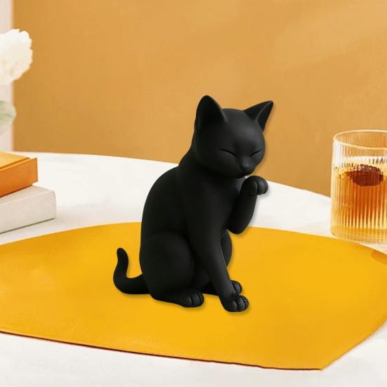 Black Cat Model, Mini Cat Shape Ornament, 3D Printed Matte Black Decorative Figurine for Desktop Entrance Hall Bedroom