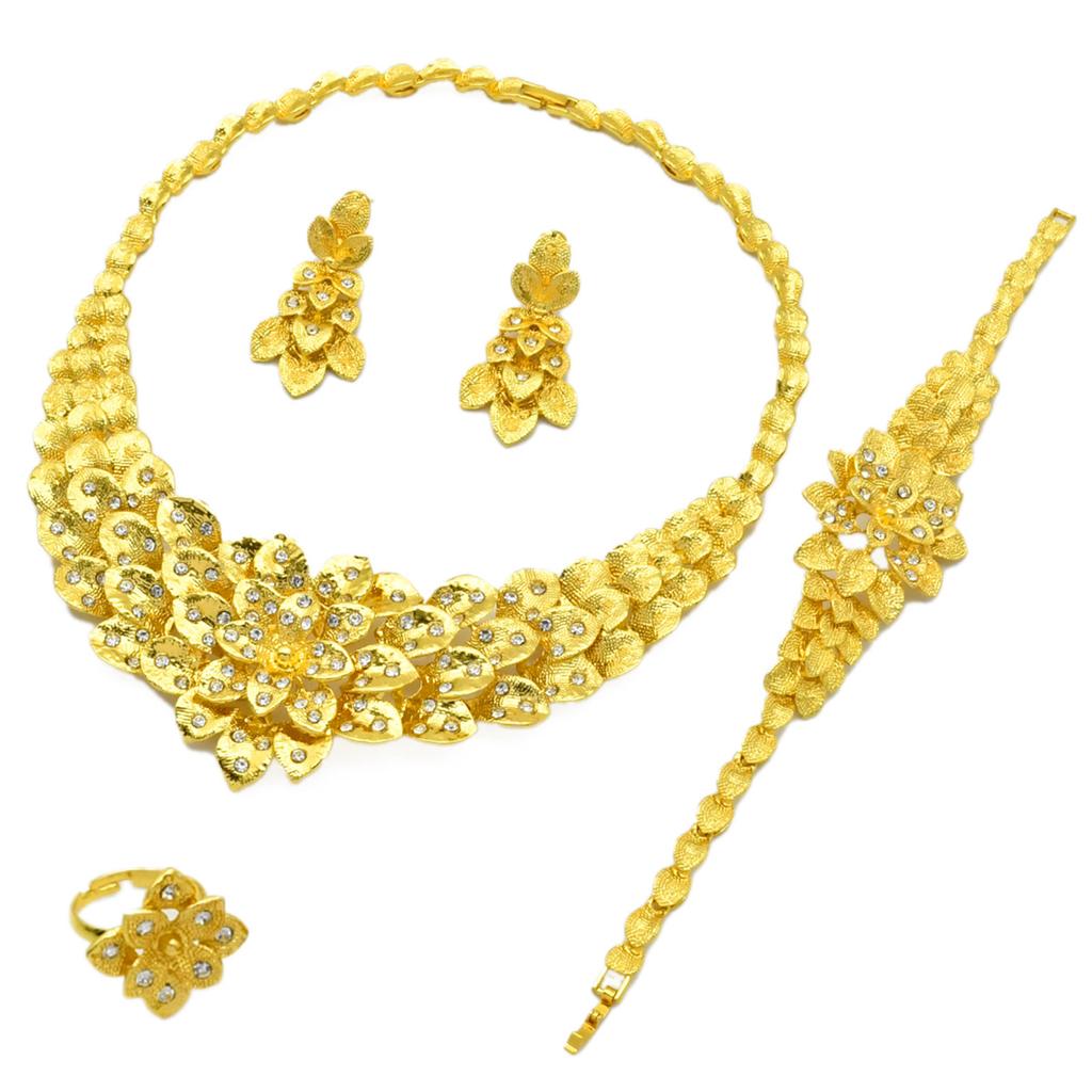 Dubai Jewelry Set Ladies Wedding Necklace Earrings Ring Bracelet Bridal Four-piece Set 2026