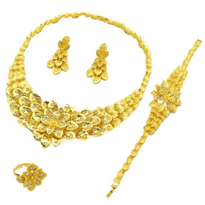 Dubai Jewelry Set Women's Wedding Necklace Earrings Ring Bracelet Bridal Four-piece Set