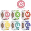 500 Colorful Self-Adhesive Clothing Size Stickers (S, M, L, XL) 2.5cm Roll