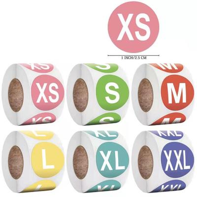 500 Colorful Self-Adhesive Clothing Size Stickers (S, M, L, XL) 2.5cm Roll