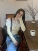 Spring 2024 French Chic Off-Shoulder Mesh Patchwork Slimming Long-Sleeve Women's Top