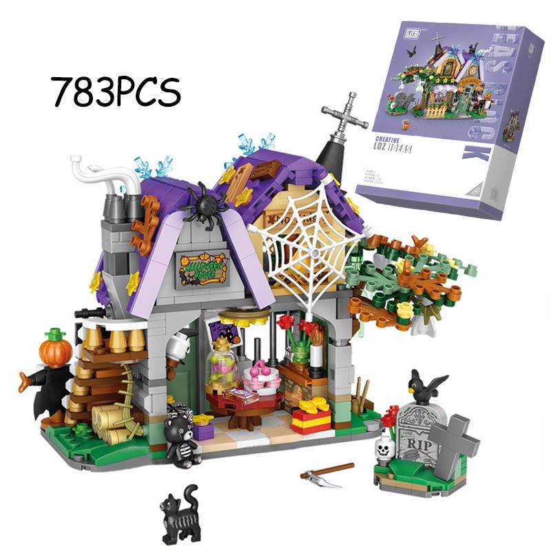 LOZ Halloween Steine Baustein Hütte Haus Kürbis uWagen Frohes Halloween Dekoration Steine für Jungen Kinder Spielzeug Geschenk