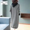 Plus Size Houndstooth Autumn Dress with Mid-Length Skirt