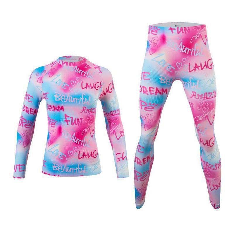 Unisex Quick-Dry Compression Sport Set Running Gym Cycling Skiing Hiking Graffiti Print Moisture-Wicking Winter Small