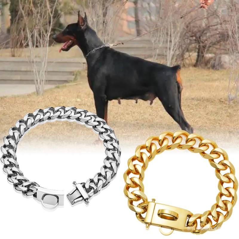 Bequemes 19mm Goldfarbenes Edelstahl Hundekettenhalsband Mit Stilvollem Karomuster