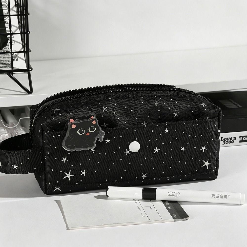 Multifunctional Star Print Pencil Case Handheld Portable Pen Bag Large Capacity Stationery Bag School Office