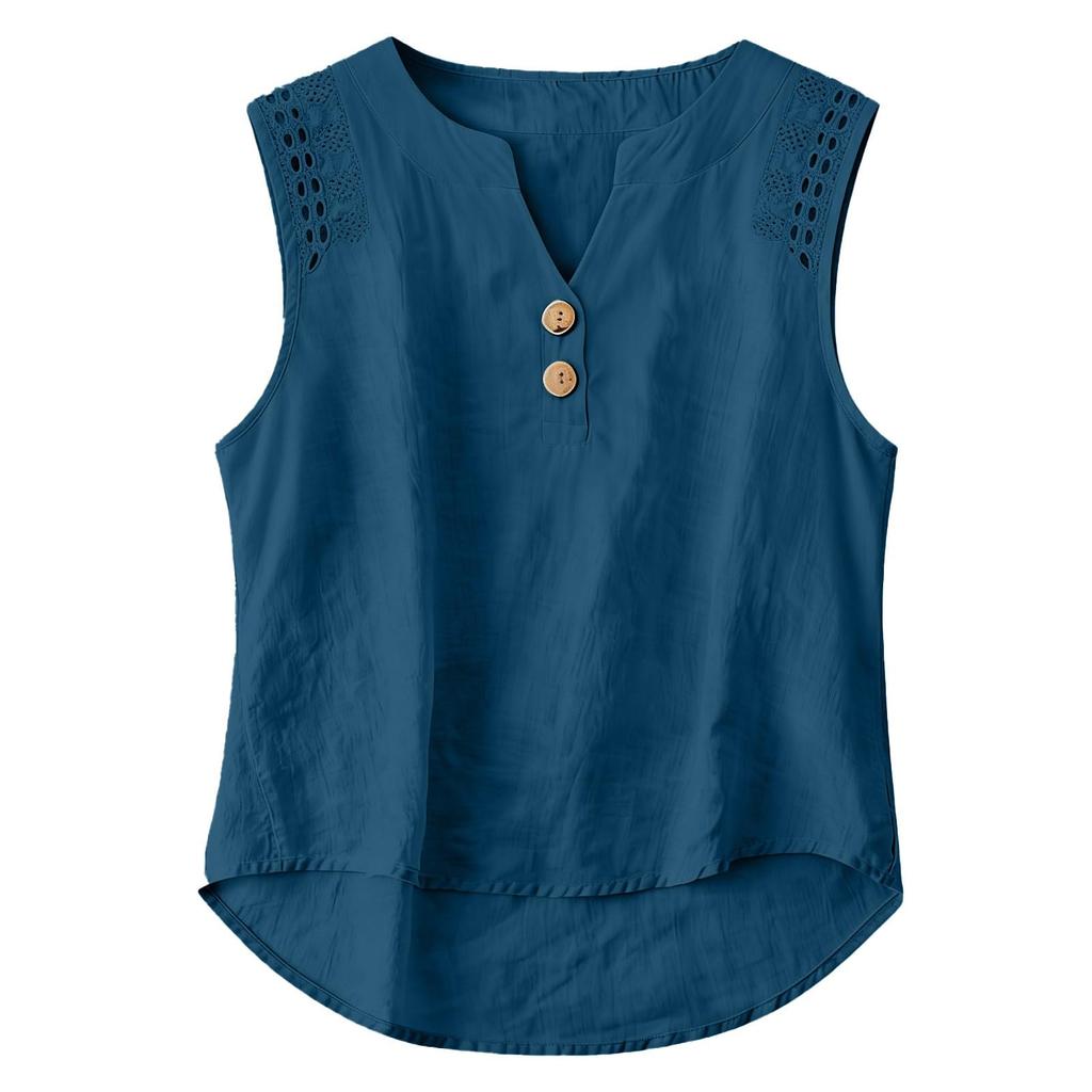 Women's Floral Sleeveless Linen Casual Shirt Top