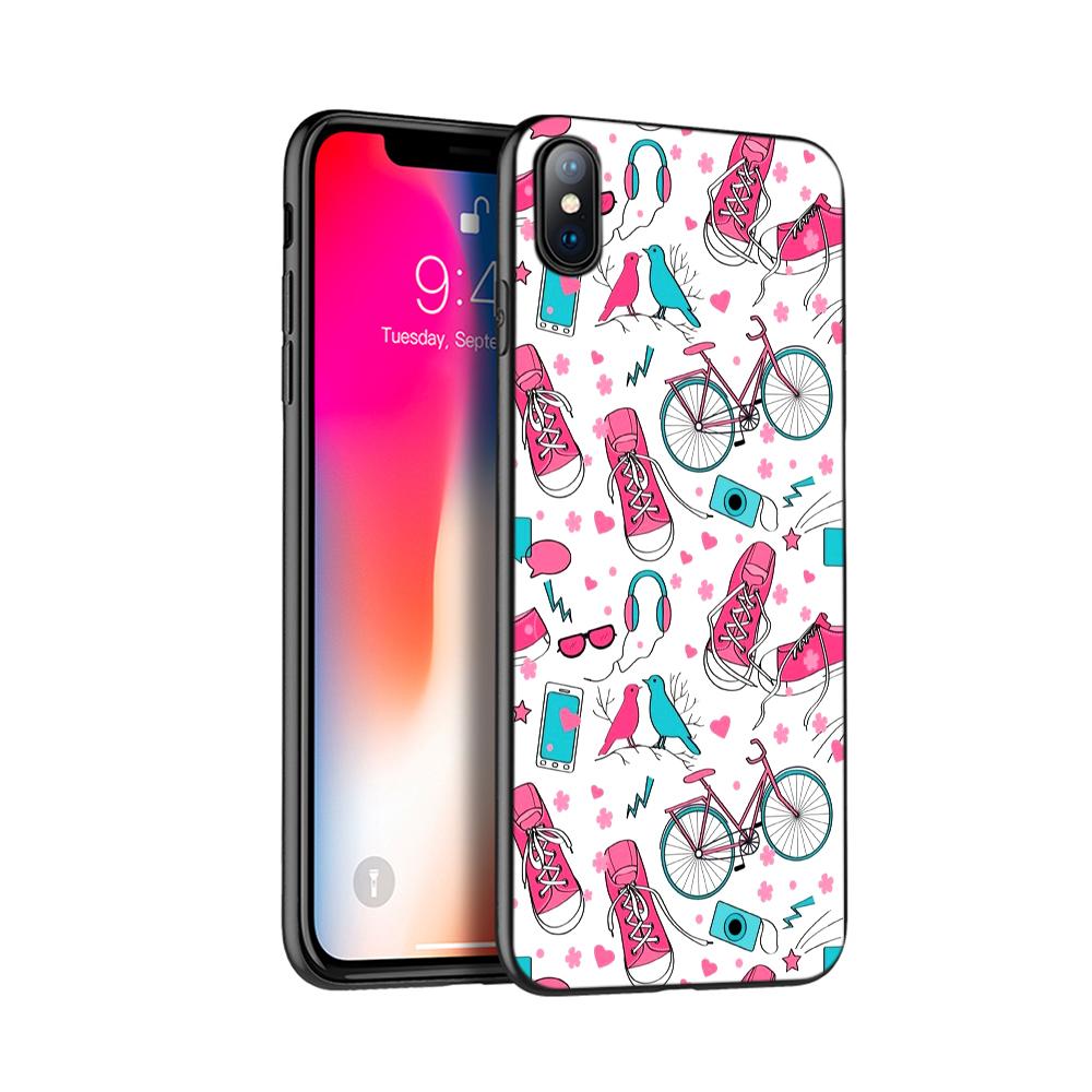 Black tpu case for iphone 5 5s SE 2020 6 6s 7 8 plus x 10 cover for iphone XR XS 11 pro MAX case beautiful flower girl leaves