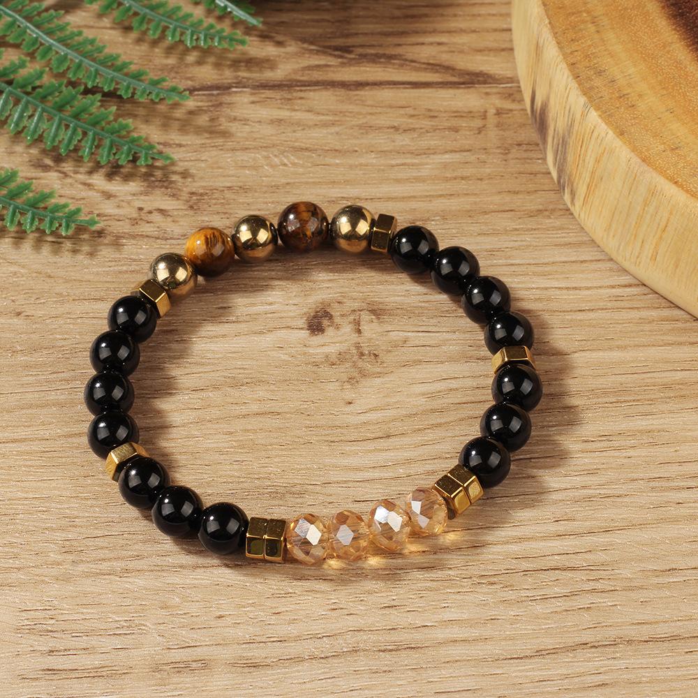 Festive Gifts Black Onyx Tiger Eye Citrine And Gold Hematite Beaded Bracelet Bold Fashion Jewelry For Men Daily Wear Simple Versatile Accessory