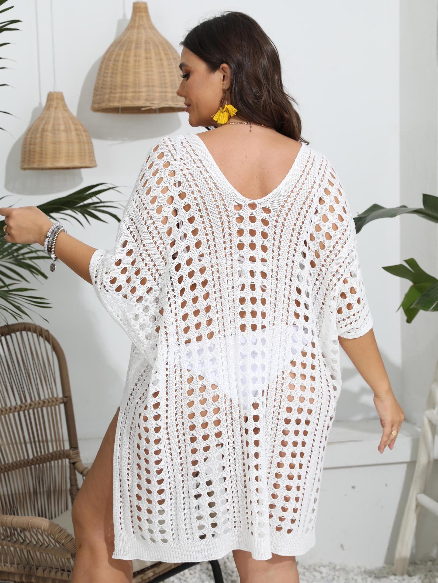 

Негабаритные накидки на бикини, богемное пляжное платье, однотонное, пляжная одежда больших размеров, женская 2024, сексуальное накидка с v-образным вырезом, женская one size белый