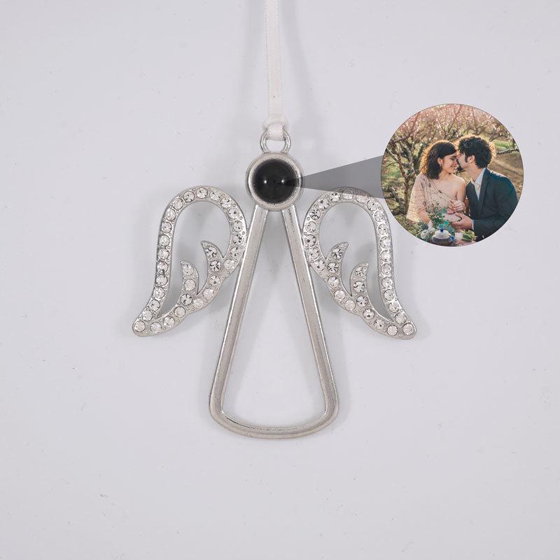10mm Micro-Carved Angel Wing Projection Pendants - Custom Color Picture Christmas Ornaments