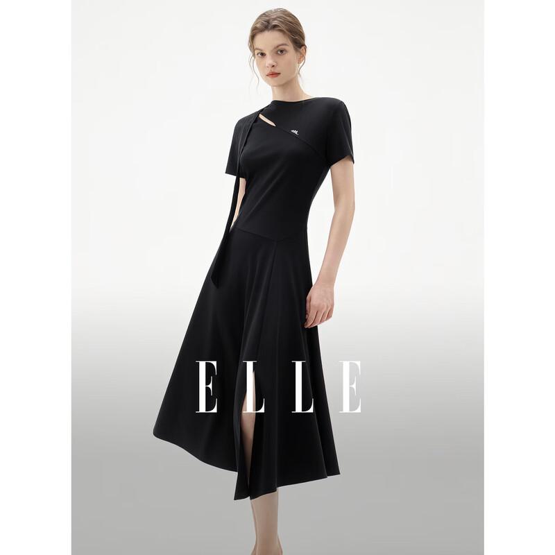 

Черное облегающее платье-футболка ELLE с вырезами и лентой L