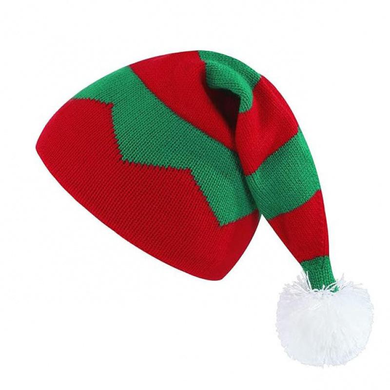 Christmas Day Hat Knitted Contrasting Splicing Striped Pullover Hat Warm Ear Protection Woolen Hat Christmas Hat