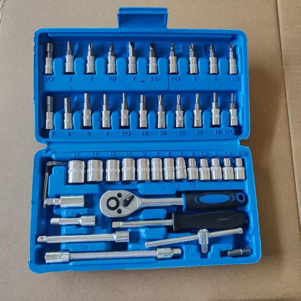 

46-Piece Auto Repair Tool Set, Sleeve Tool with Ratchet Wrench, Batch Head Combination Tool Set Auto Parts blue 46pc