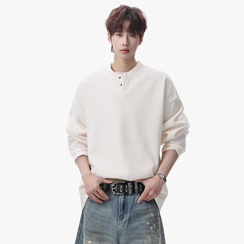 2026 Spring Autumn Men Casual Soild Color T Shirts Men Loose Harajuku T-Shirts Male Fashion Korean Streetwear Long Sleeve Tees