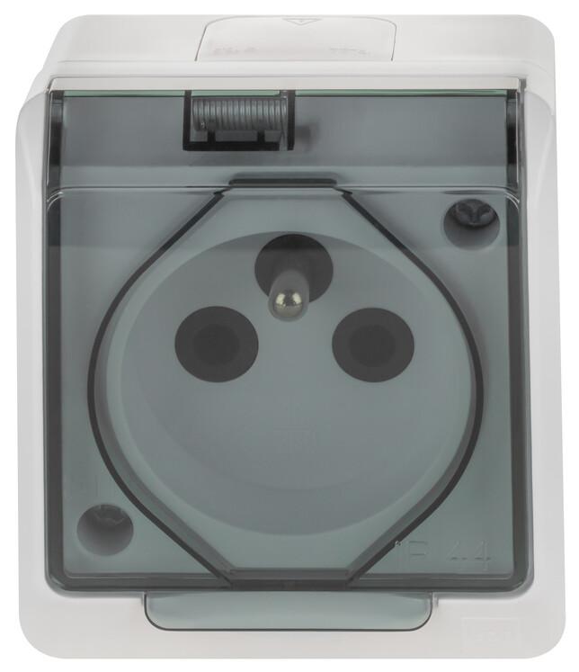 Single Socket, Surface-mounted, IP44, White, Smoke Flap, HERMES