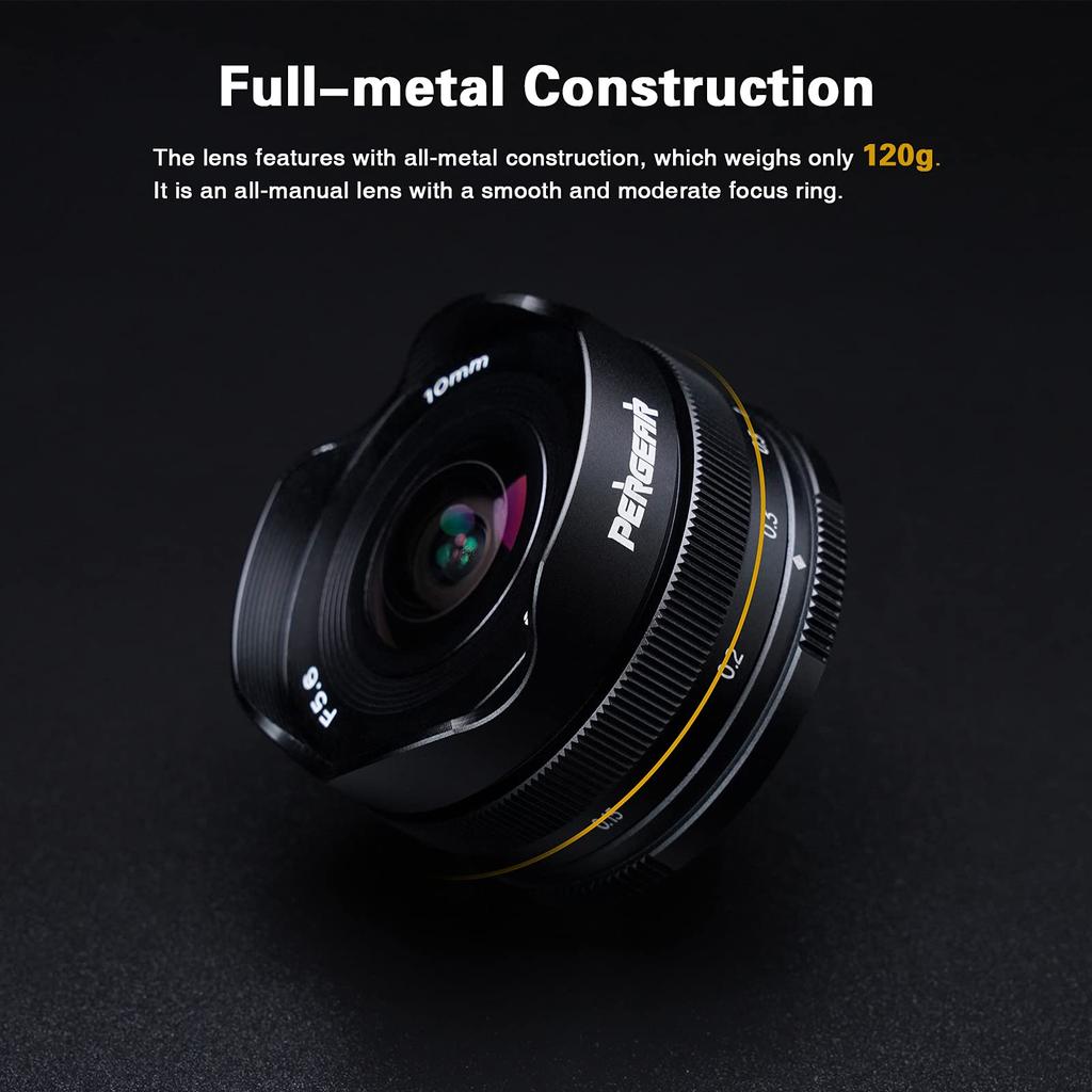 Pergear 10mm Pancake Fisheye Lens for Fuji including and F5.6 APS-C X-Mount Cameras, X-E1, X-E2, X-E3, X-T1, X-T2, X-T3, X-T4, XT-10, X-T20, X-T30,