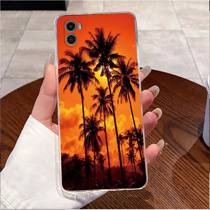Phone Case For Motorola Moto E22s Soft Silicone TPU Clear Viral Beautiful Painted Pink Sand Beach Casing Shockproof Cover