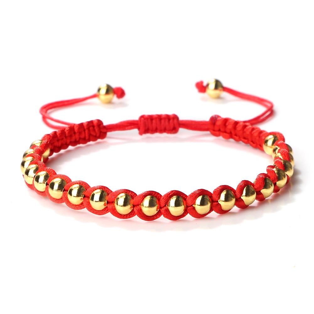 Zodiac Year Handmade Red Rope Woven Bracelet with Metal Beads, Unisex Light Luxury Style.