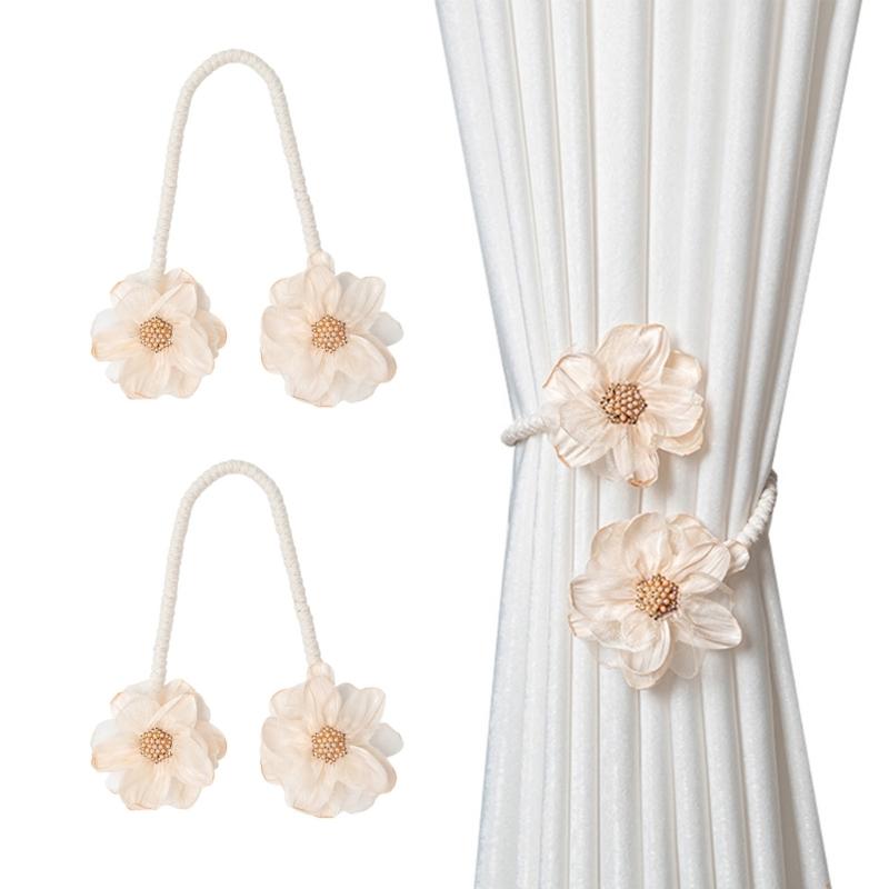 2Pcs Handmade Flower Curtain Tieback Elegant Decorative Clip Window Drapery Holdback Buckles Tie for Living Room Bedroom
