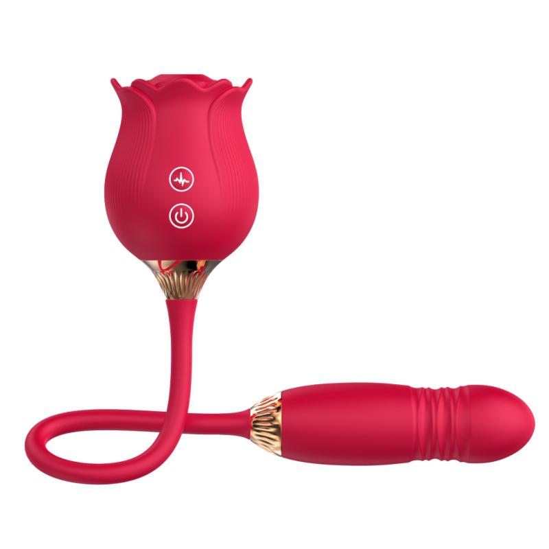 Dual-Head Vibrating Rose: Telescopic, Licking & Sucking Pleasure Toy for Women