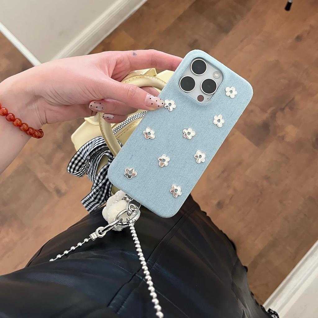 Creative Denim 3D Floral Case for iPhone 16 Pro Max/Apple 17 Pro/14/15